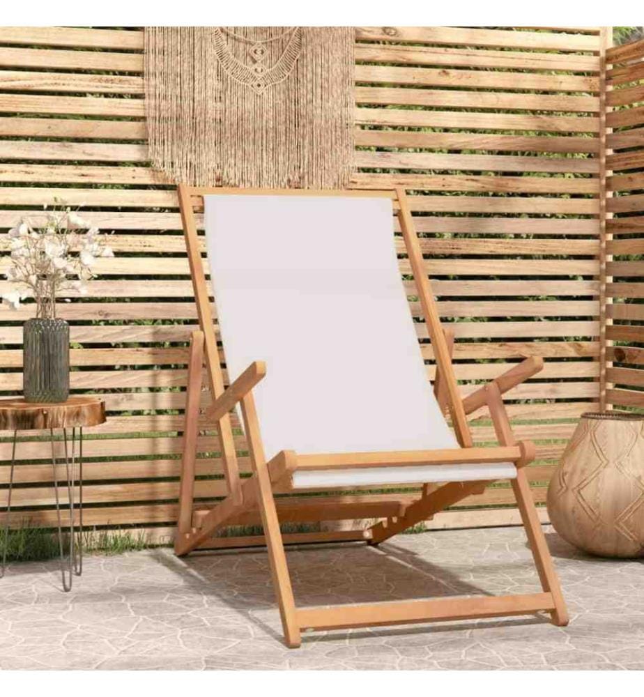Strandstuhl Klappbar Massivholz Teak Creme