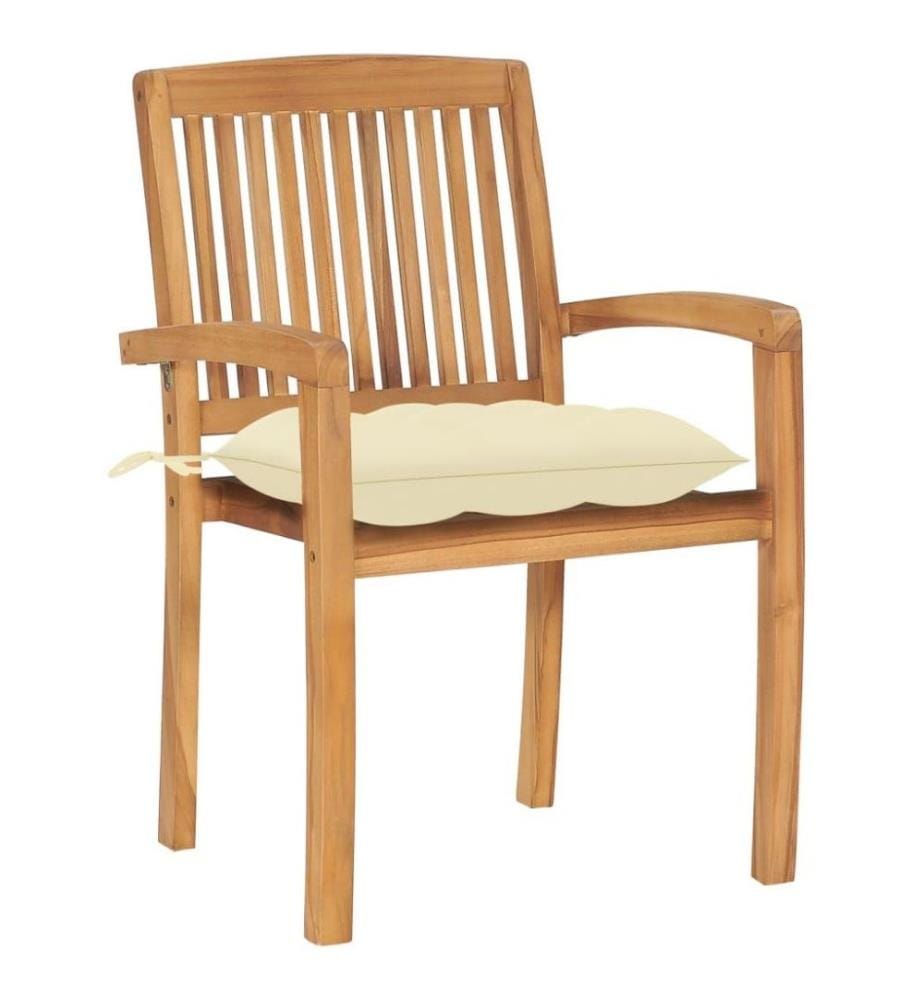 Gartenstühle 2 Stk. mit Cremeweissen Kissen Massivholz Teak