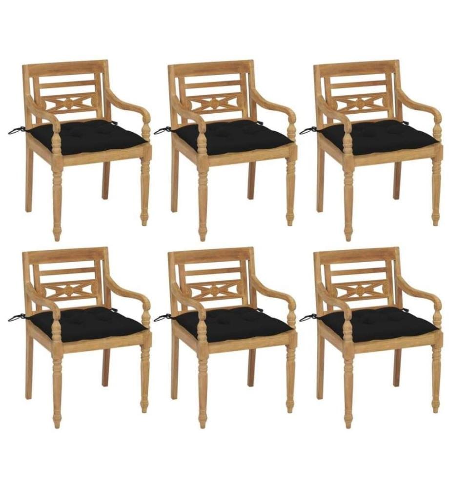 Batavia-Stühle mit Kissen 6 Stk. Massivholz Teak
