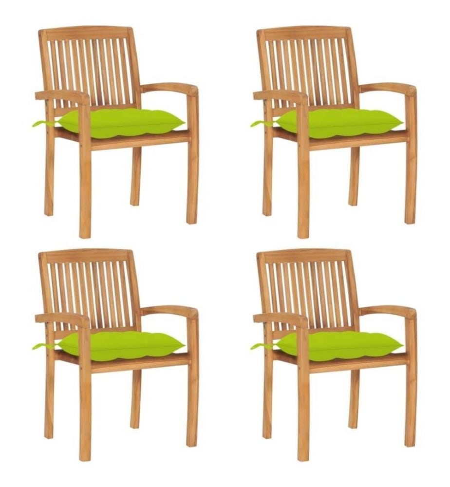 Stapelbare Gartenstühle mit Kissen 4 Stk. Massivholz Teak