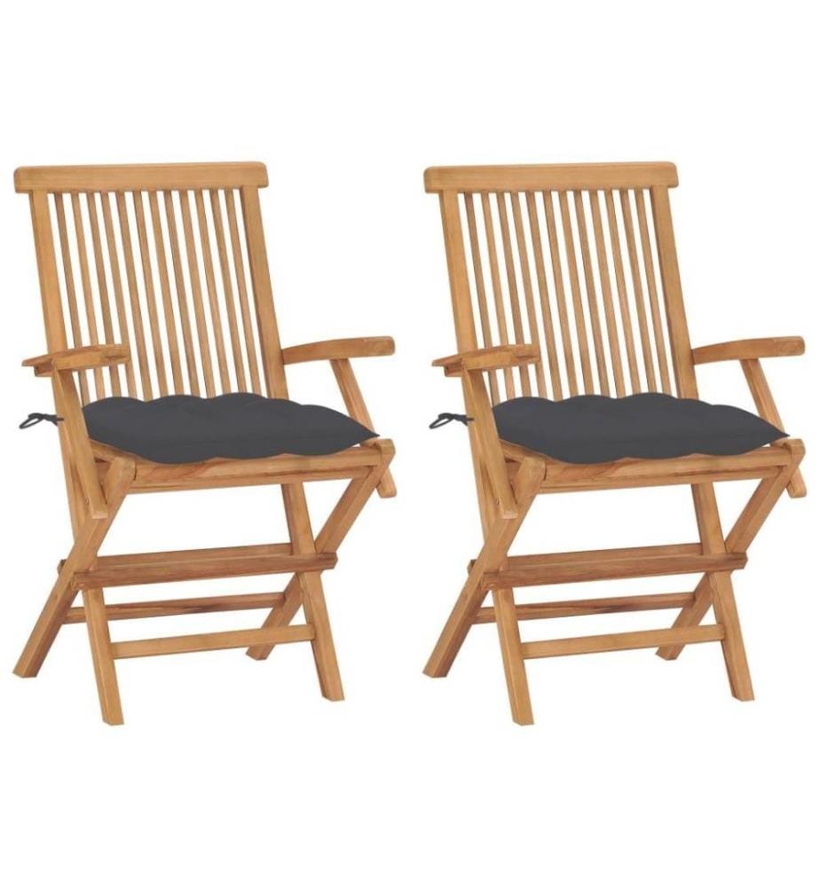 Gartenstühle mit Anthrazit Kissen 2 Stk. Massivholz Teak