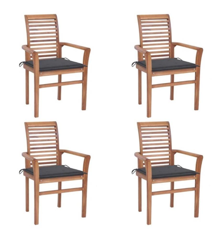 Essstühle 4 Stk. mit Anthrazit Kissen Massivholz Teak