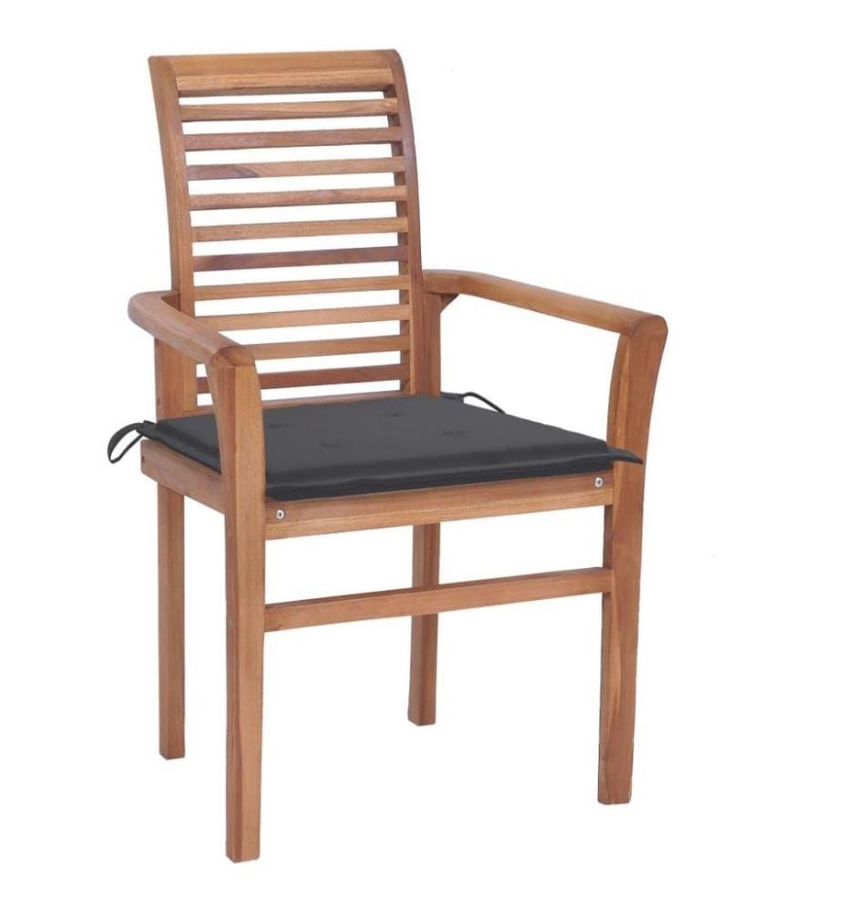 Essstühle 4 Stk. mit Anthrazit Kissen Massivholz Teak