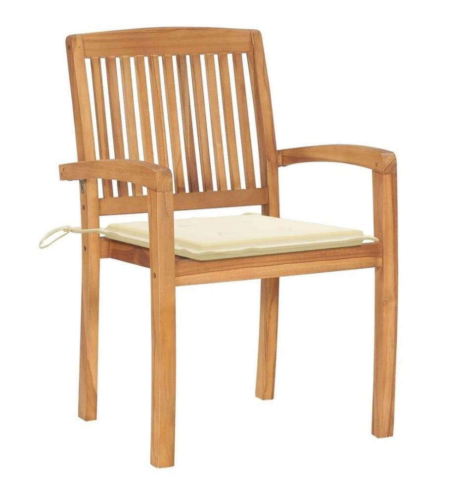 Stapelbare Gartenstühle mit Kissen 4 Stk. Massivholz Teak