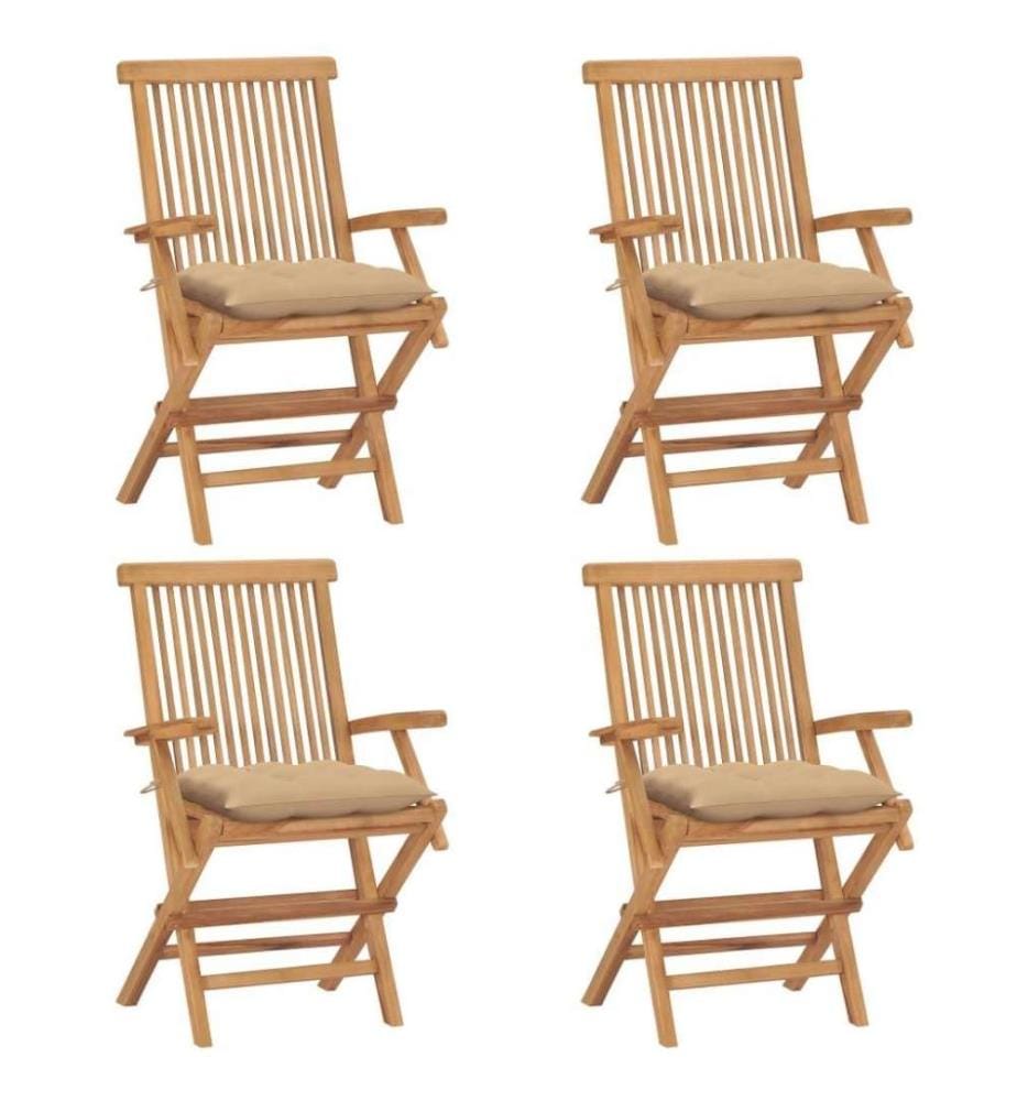 Gartenstühle mit Beige Kissen 4 Stk. Massivholz Teak