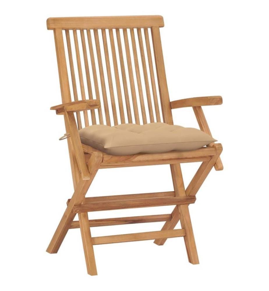 Gartenstühle mit Beige Kissen 4 Stk. Massivholz Teak