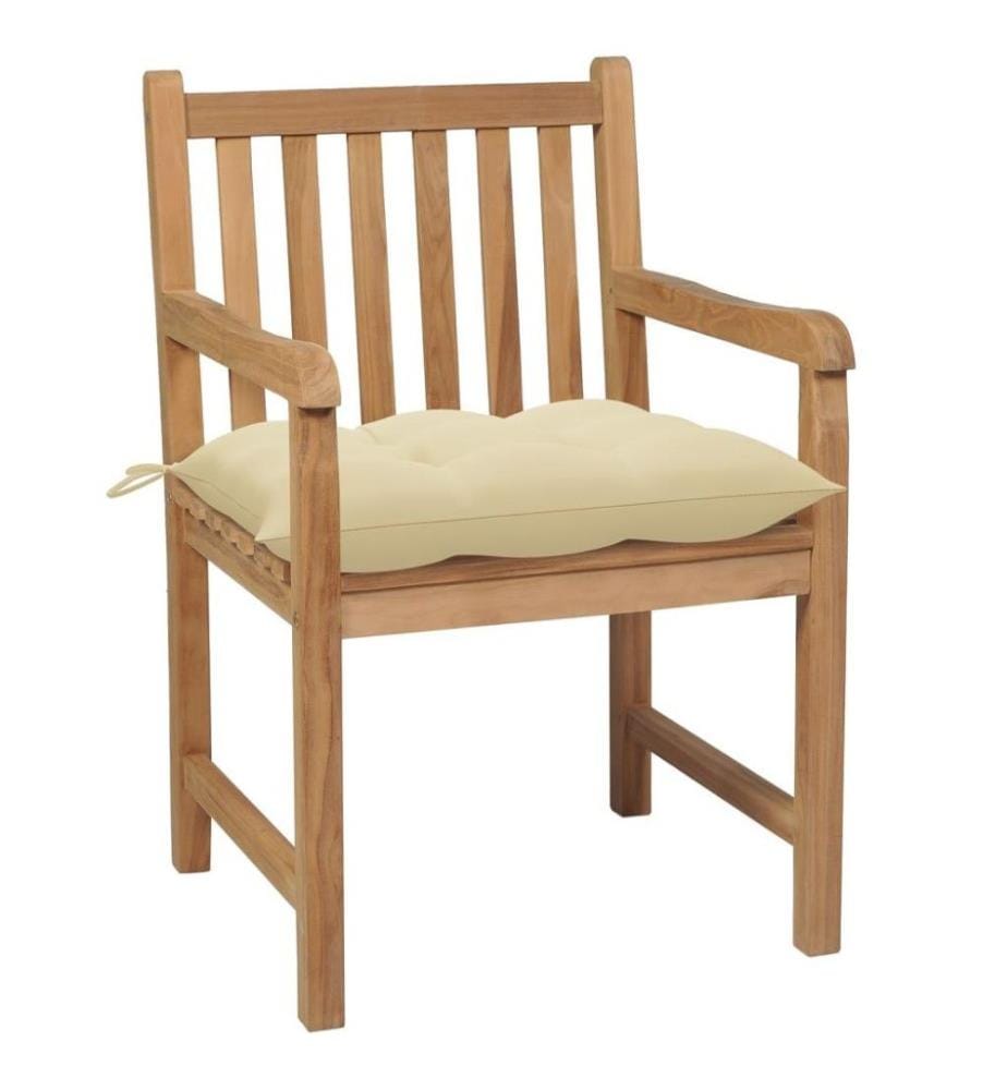 Chaises de jardin 4 pcs avec coussins blanc crème Teck solide