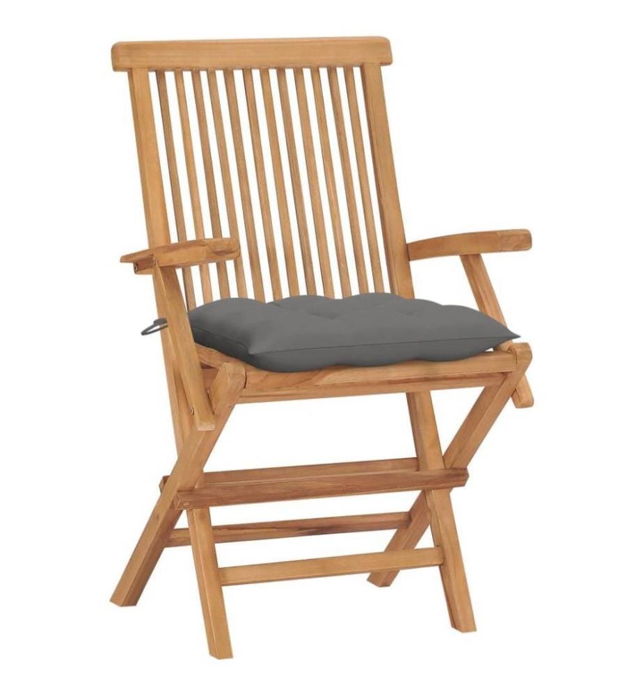 Gartenstühle mit Grauen Kissen 4 Stk. Massivholz Teak