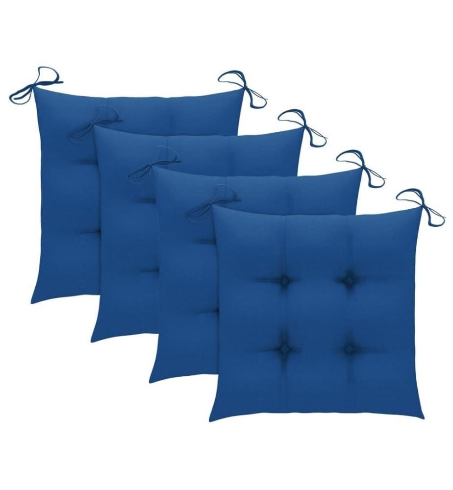 Chaises de jardin avec coussins bleu 4 pcs Bois de teck massif