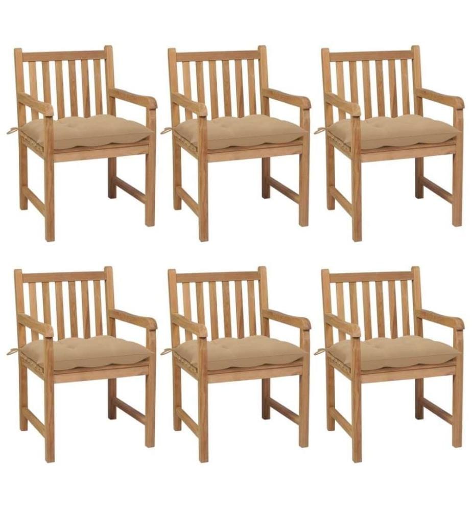 Gartenstühle 6 Stk. mit Beigen Kissen Massivholz Teak