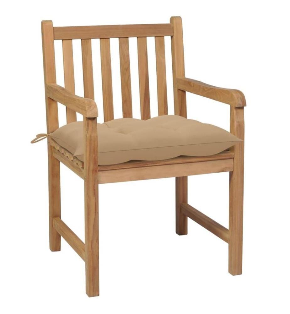 Gartenstühle 6 Stk. mit Beigen Kissen Massivholz Teak