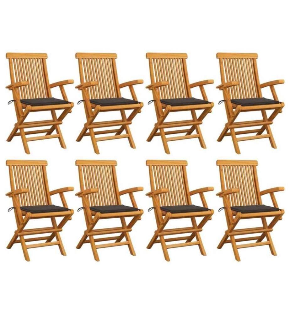 Gartenstühle mit Taupe Kissen 8 Stk. Massivholz Teak