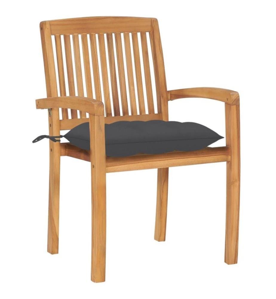 Gartenstühle 2 Stk. mit Anthrazit Kissen Massivholz Teak