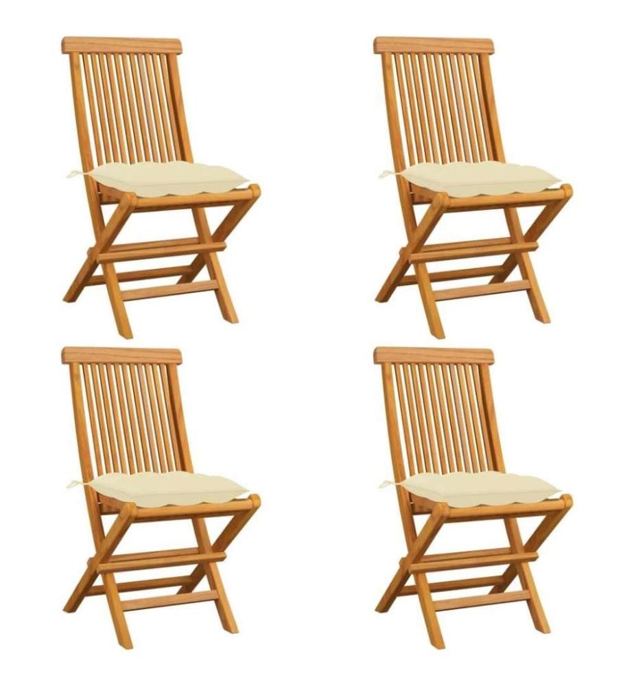 Gartenstühle mit Cremeweissen Kissen 4 Stk. Massivholz Teak