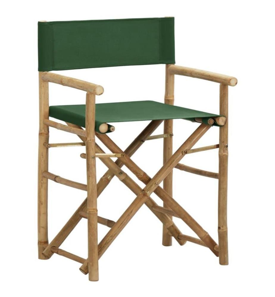 Chaises pliables de directeur 2 pcs Vert Bambou et tissu