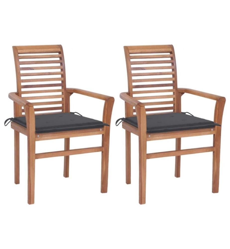 Essstühle 2 Stk. mit Anthrazit Kissen Massivholz Teak