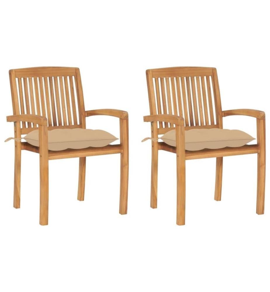 Gartenstühle 2 Stk. mit Beige Kissen Massivholz Teak