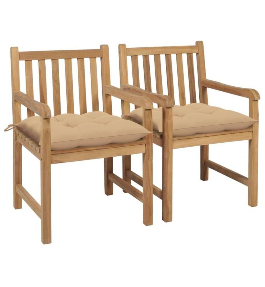 Gartenstühle 2 Stk. mit Beige Kissen Massivholz Teak