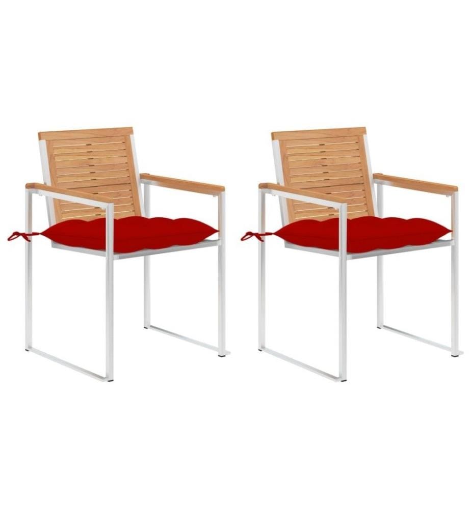 Gartenstühle mit Kissen 2 Stk. Massivholz Teak und Stahl
