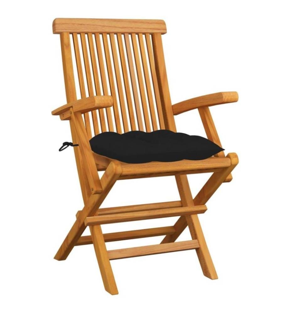 Gartenstühle mit Schwarzen Kissen 6 Stk. Massivholz Teak