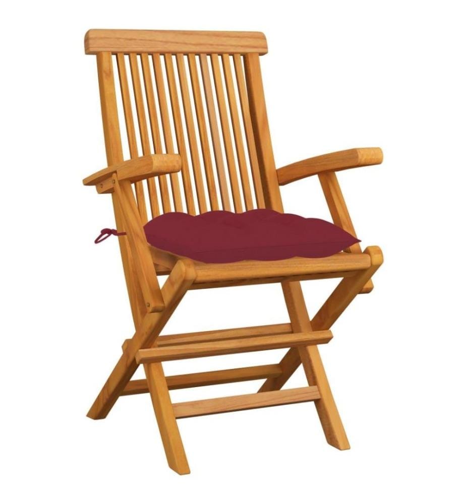 Gartenstühle mit Weinroten Kissen 6 Stk. Massivholz Teak