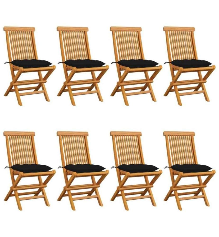 Gartenstühle mit Schwarzen Kissen 8 Stk. Massivholz Teak