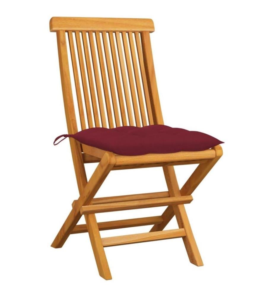 Gartenstühle mit Weinroten Kissen 2 Stk. Massivholz Teak