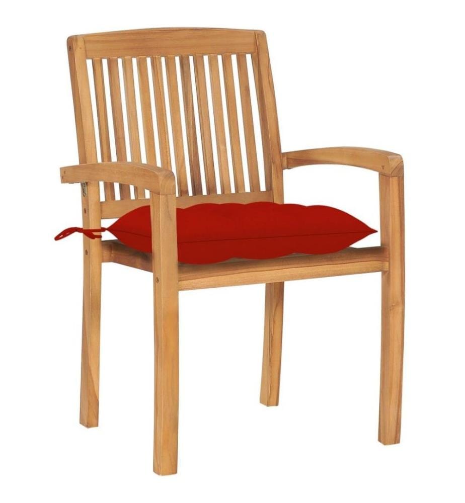 Stapelbare Gartenstühle mit Kissen 6 Stk. Massivholz Teak