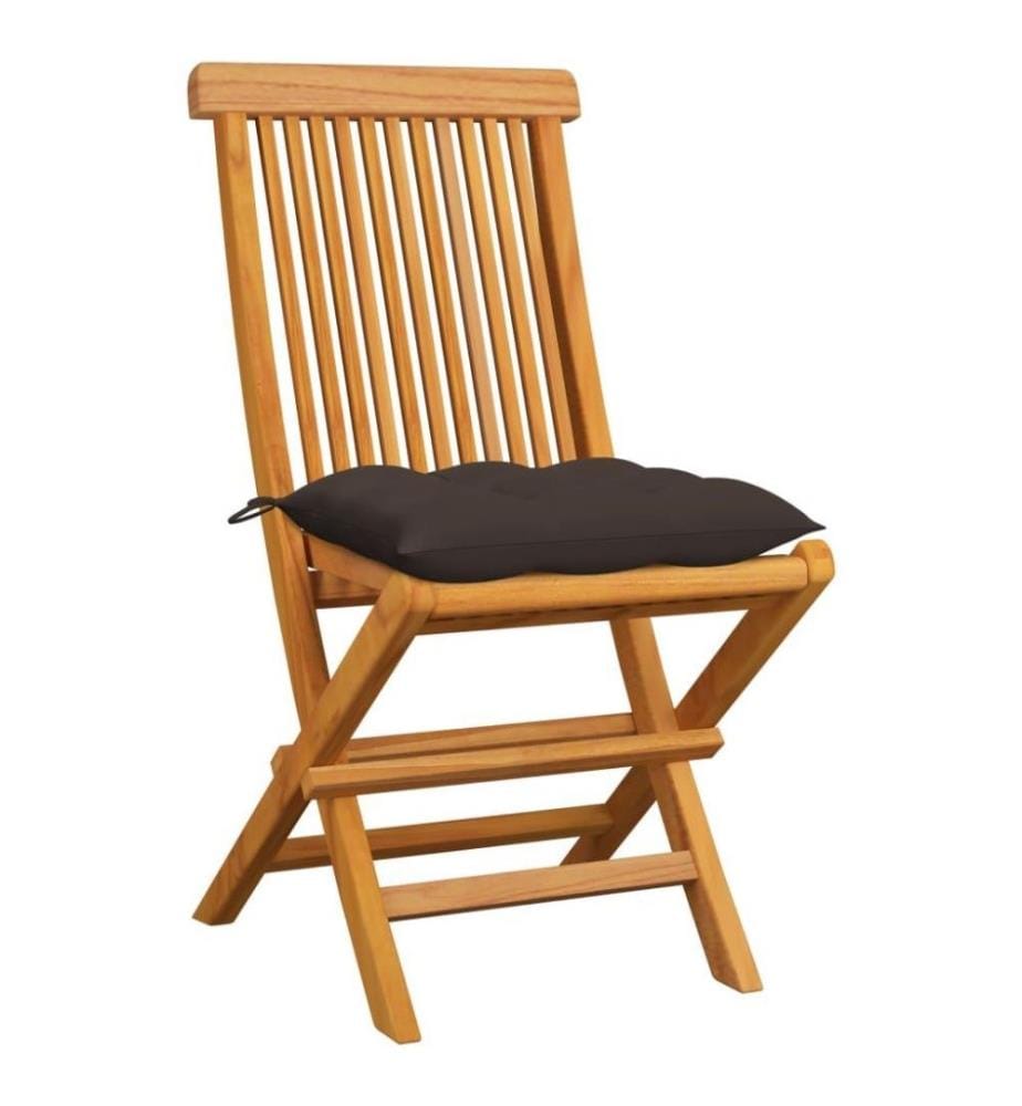 Chaises de jardin avec coussins taupe 6 pcs Bois de teck massif