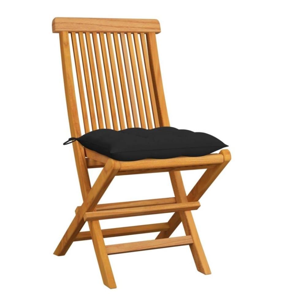 Gartenstühle mit Schwarzen Kissen 6 Stk. Massivholz Teak