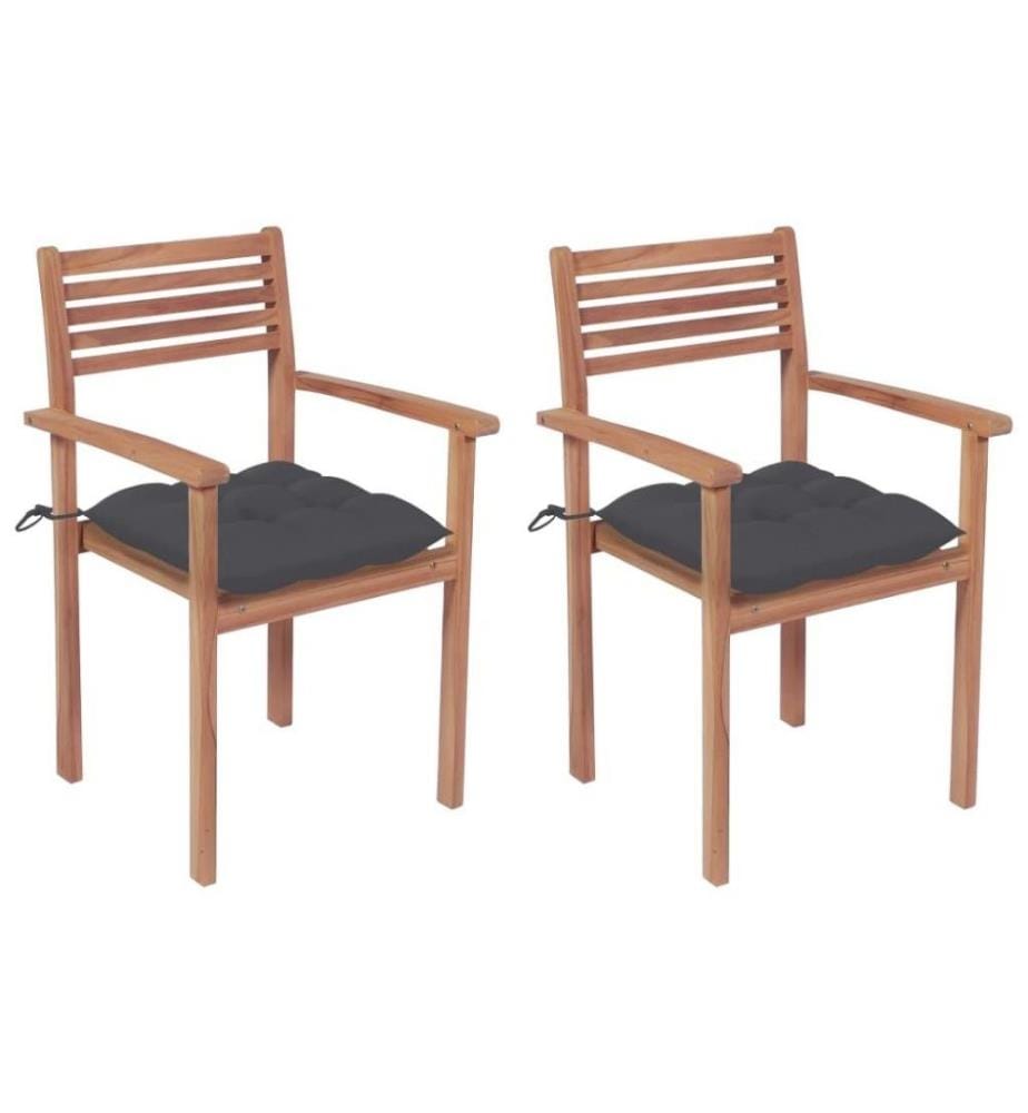 Gartenstühle 2 Stk. mit Anthrazit Kissen Massivholz Teak