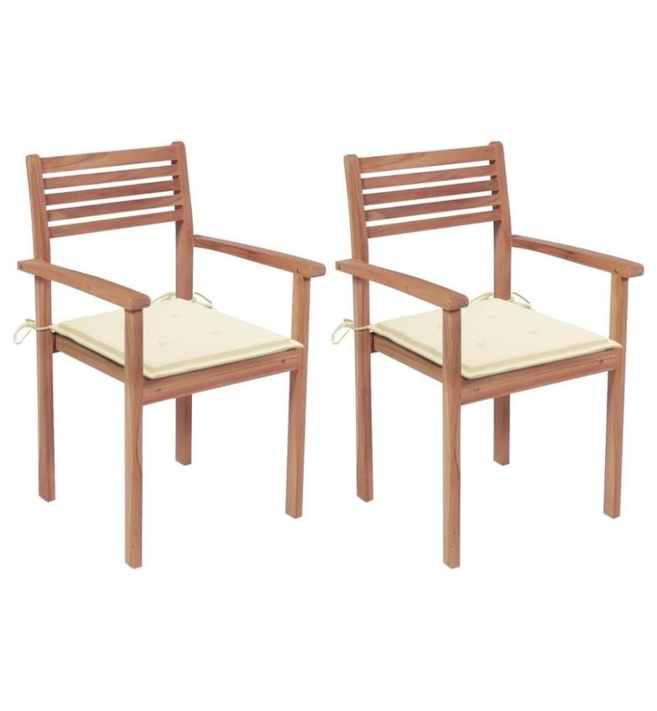 Gartenstühle 2 Stk. mit Cremeweissen Kissen Massivholz Teak