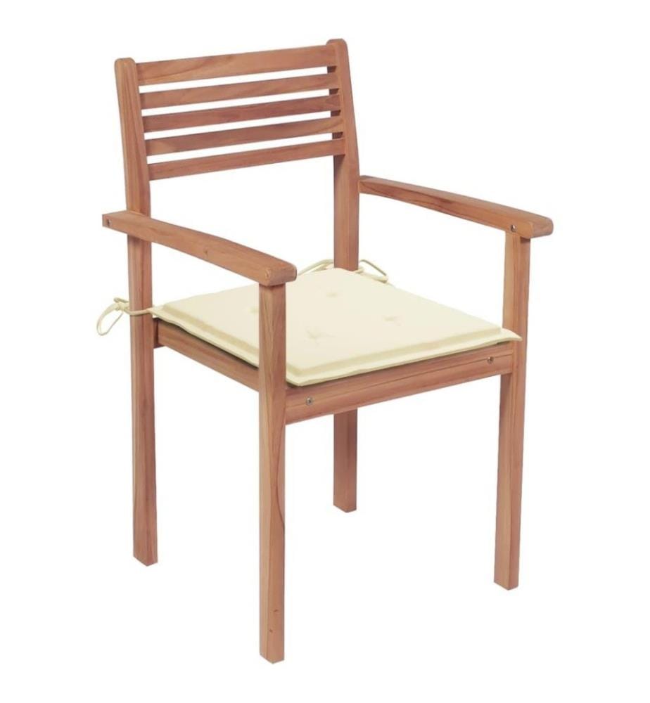 Gartenstühle 2 Stk. mit Cremeweissen Kissen Massivholz Teak
