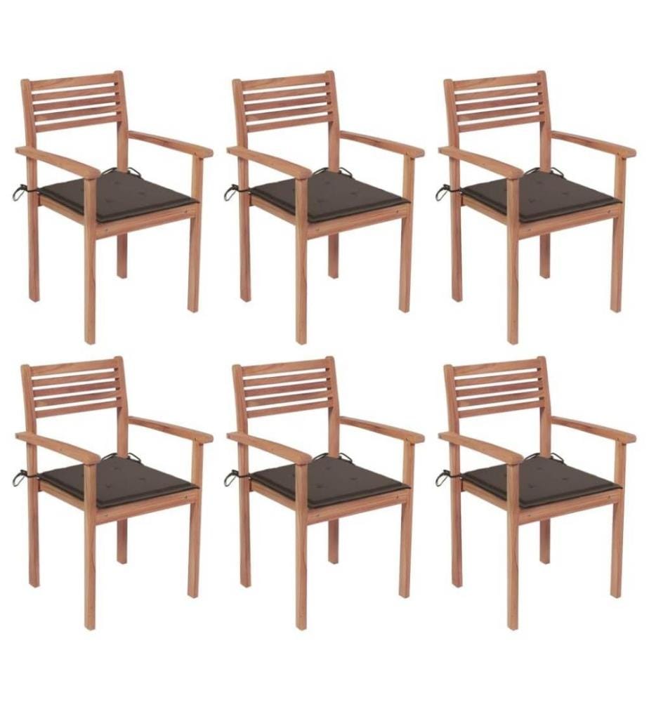 Chaises de jardin empilables avec coussins 6 pcs Teck solide