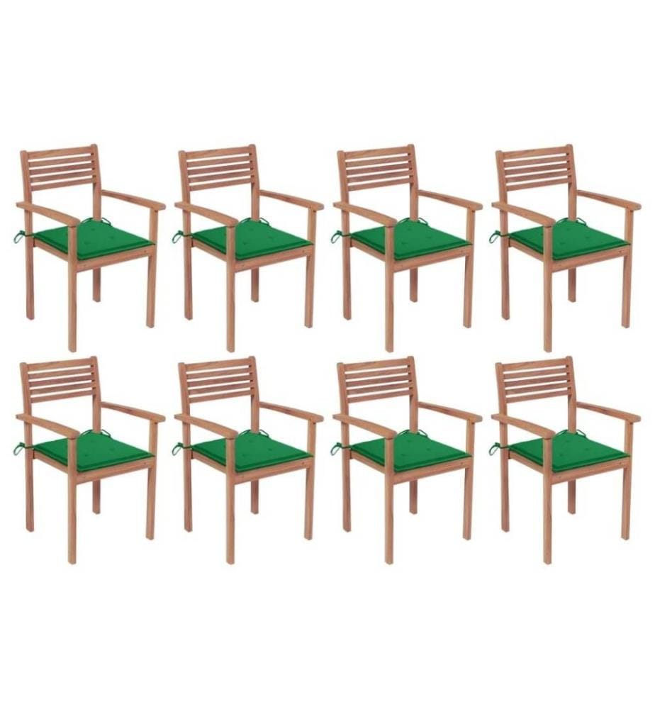 Stapelbare Gartenstühle mit Kissen 8 Stk. Massivholz Teak