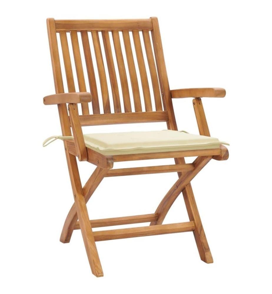 Chaises de jardin 2 pcs avec coussins crème Bois de teck massif