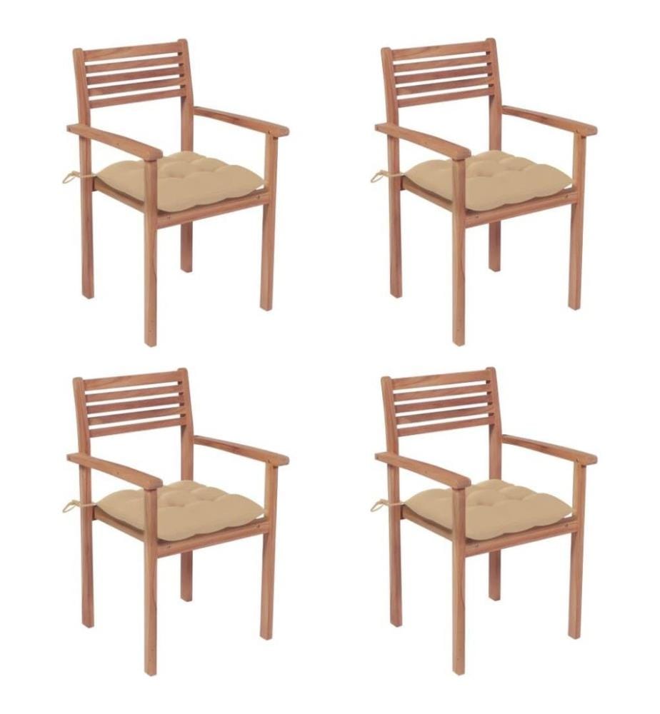 Gartenstühle 4 Stk. mit Beigen Kissen Massivholz Teak