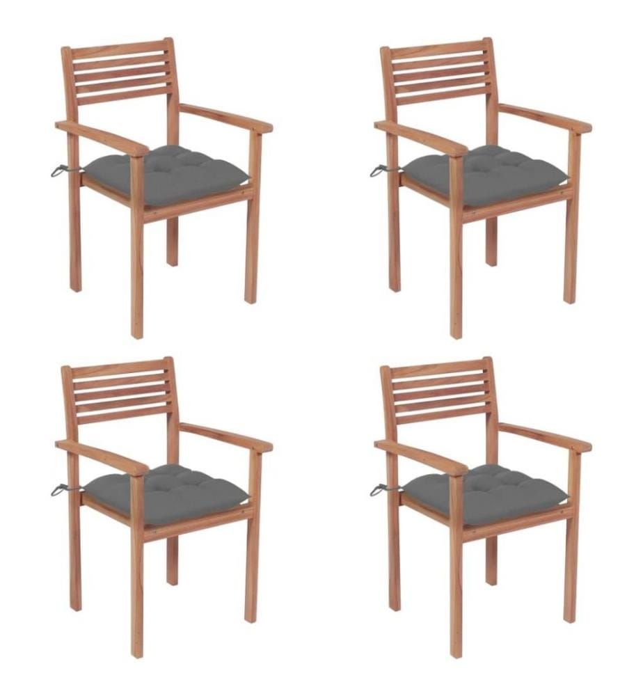 Gartenstühle 4 Stk. mit Grauen Kissen Massivholz Teak