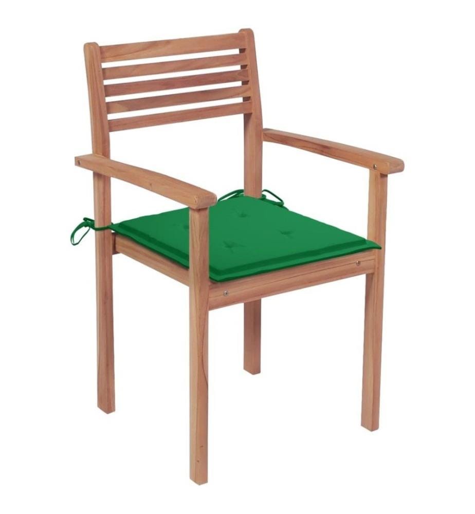 Gartenstühle 4 Stk. mit Grünen Kissen Massivholz Teak