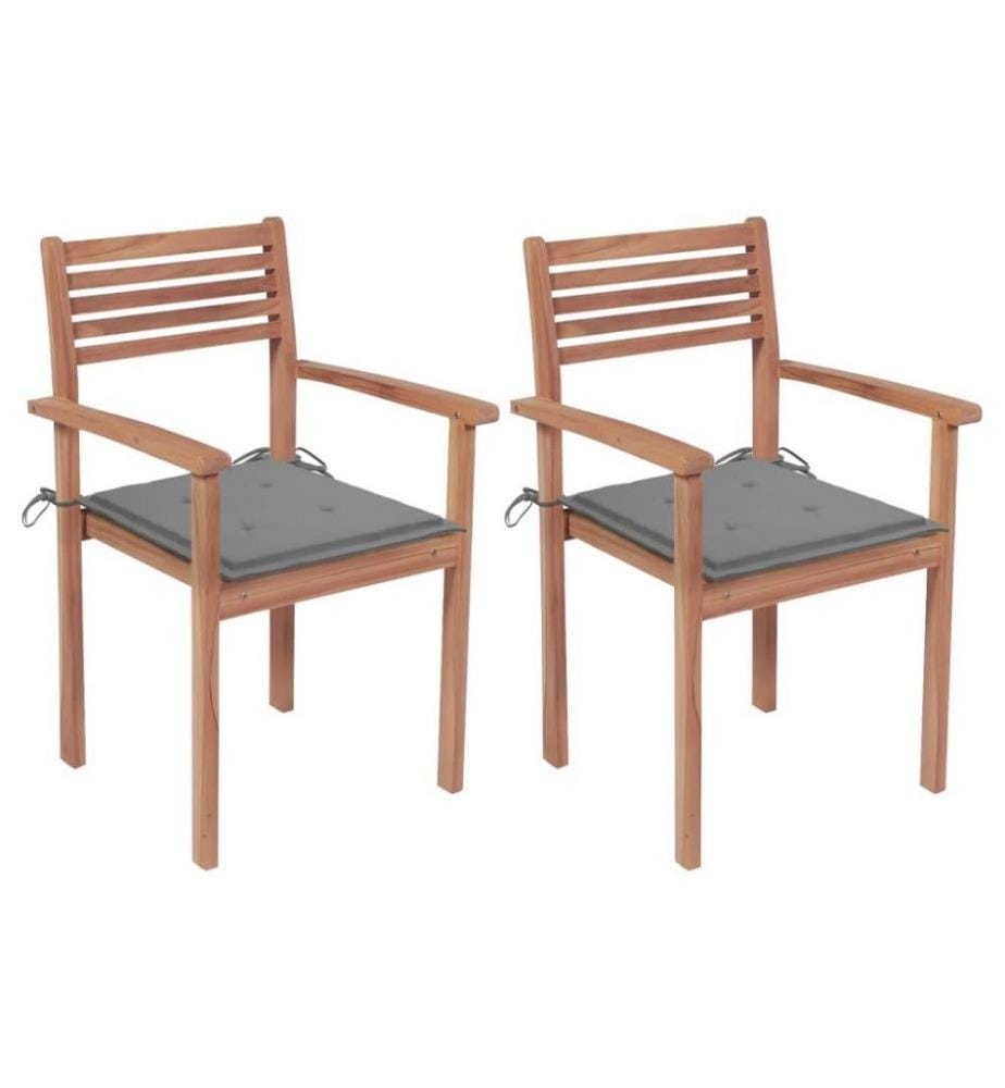 Gartenstühle 2 Stk. mit Grauen Kissen Massivholz Teak