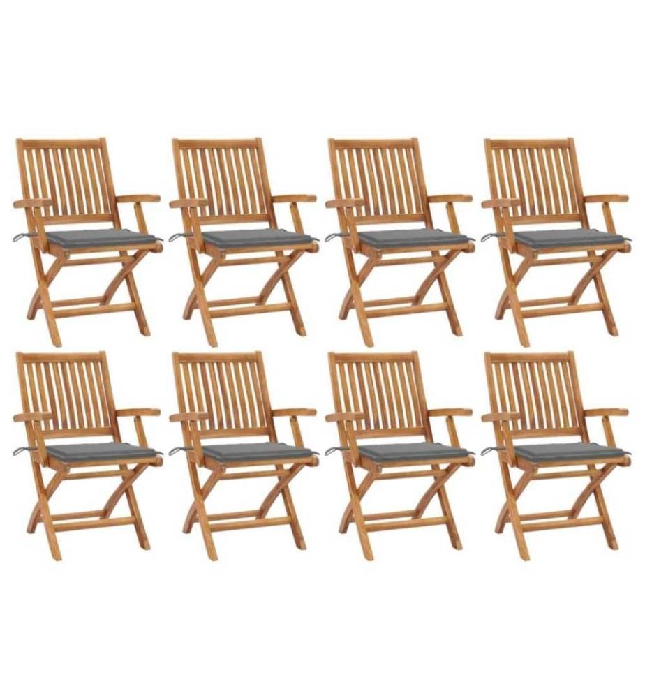 Chaises pliables de jardin avec coussins 8 pcs Teck solide