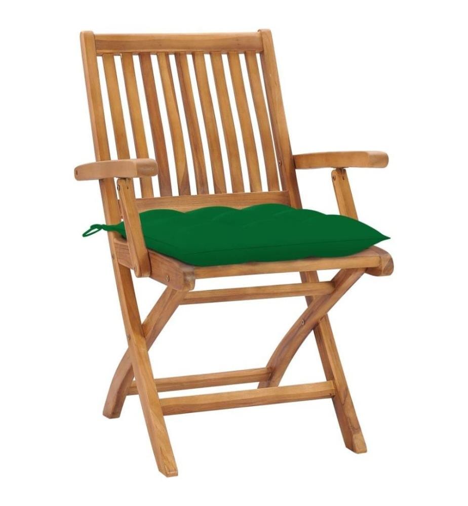 Gartenstühle 2 Stk. mit Grünen Kissen Massivholz Teak