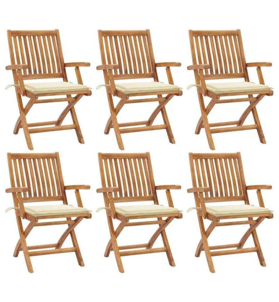 Chaises pliables de jardin avec coussins 6 pcs Bois de teck