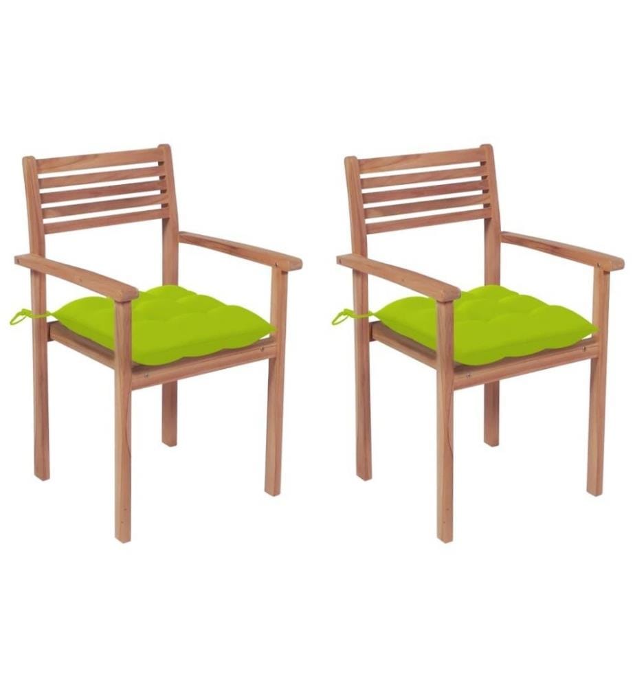 Gartenstühle 2 Stk. mit Hellgrünen Kissen Massivholz Teak