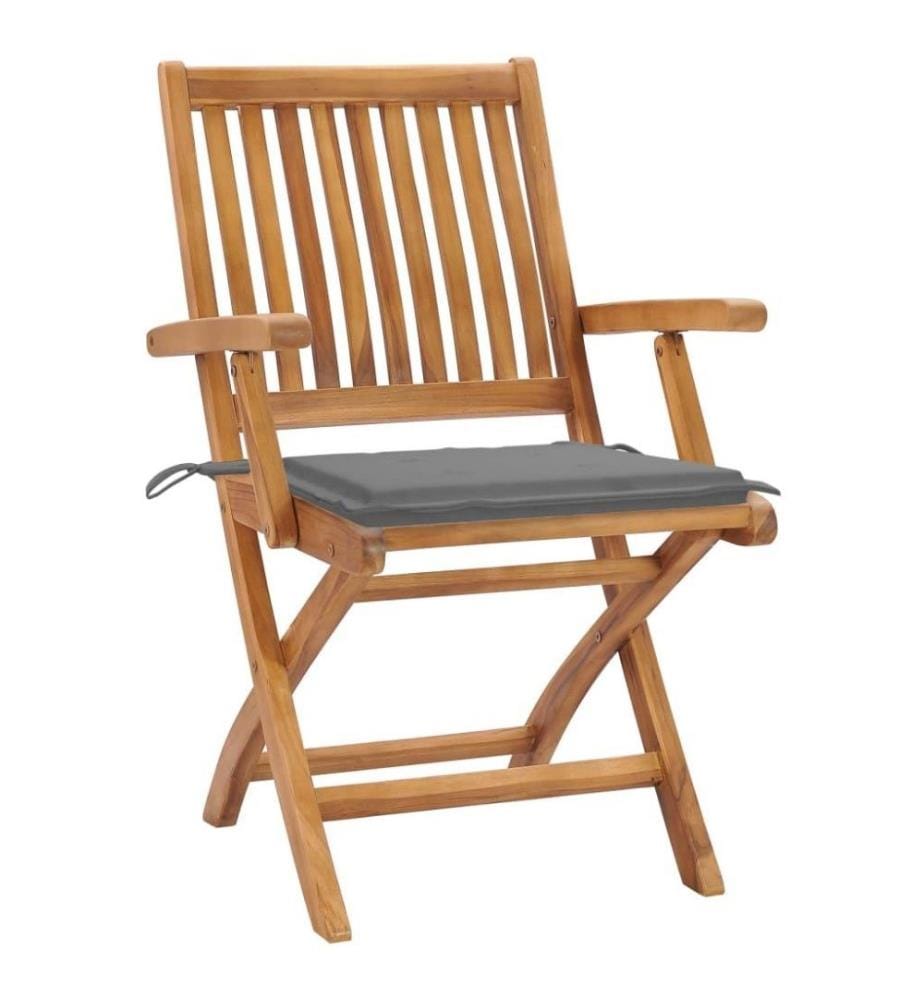 Chaises de jardin 2 pcs avec coussins gris Bois de teck massif