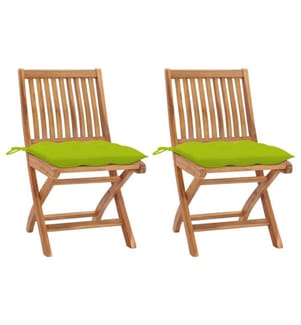 Gartenstühle 2 Stk. mit Hellgrünen Kissen Massivholz Teak