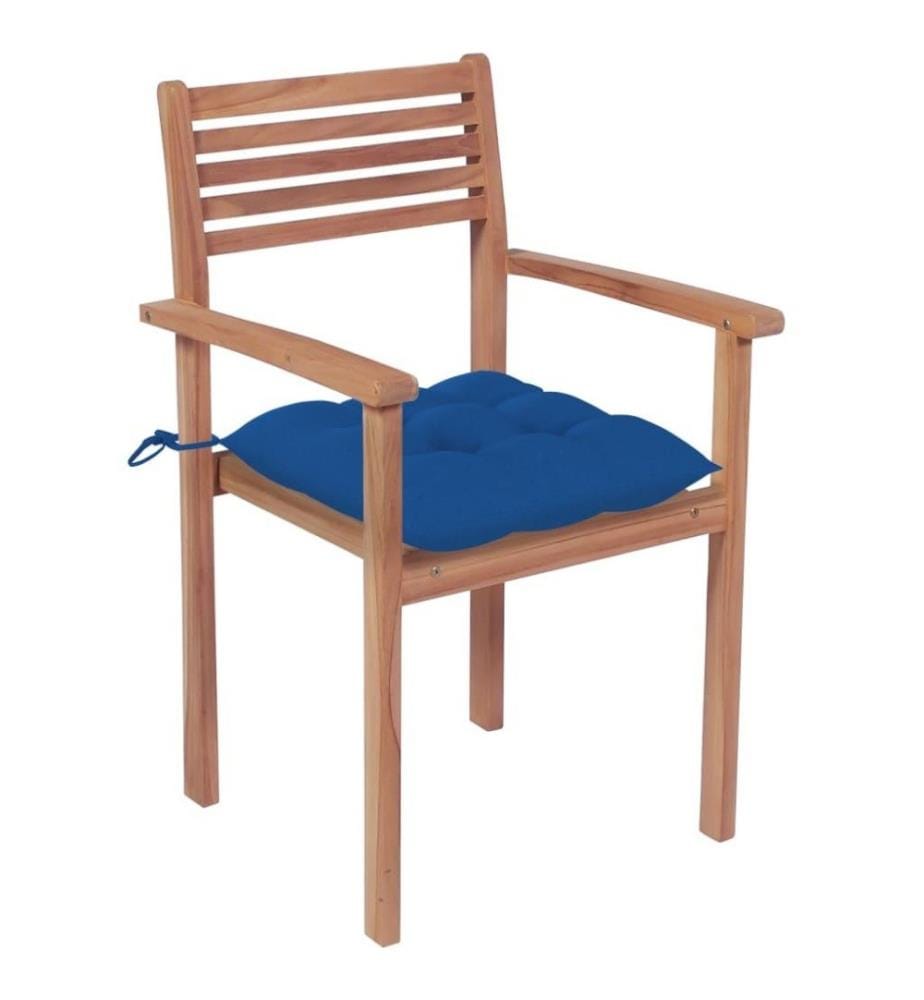 Gartenstühle 4 Stk. mit Blauen Kissen Massivholz Teak