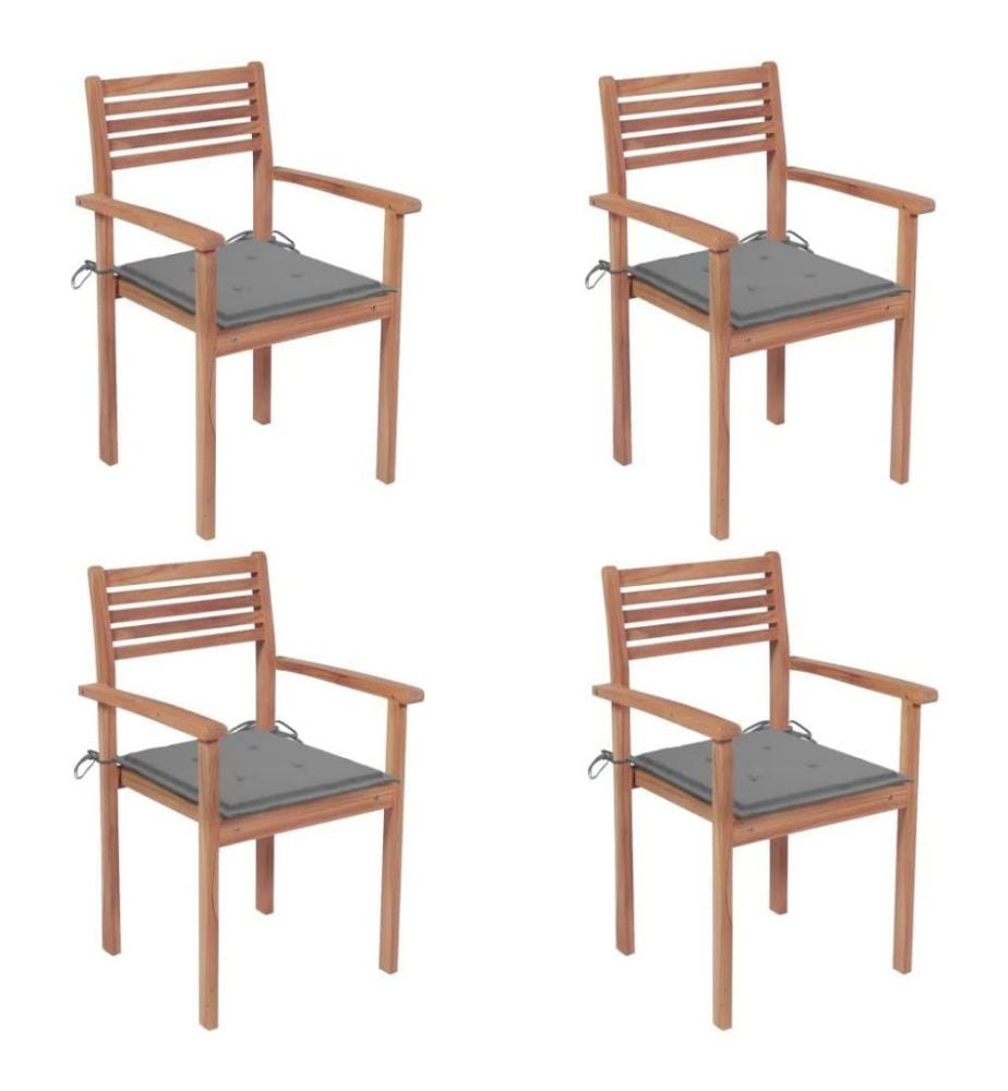 Gartenstühle 4 Stk. mit Grauen Kissen Massivholz Teak