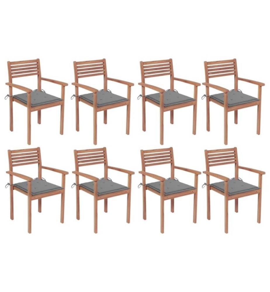 Stapelbare Gartenstühle mit Kissen 8 Stk. Massivholz Teak