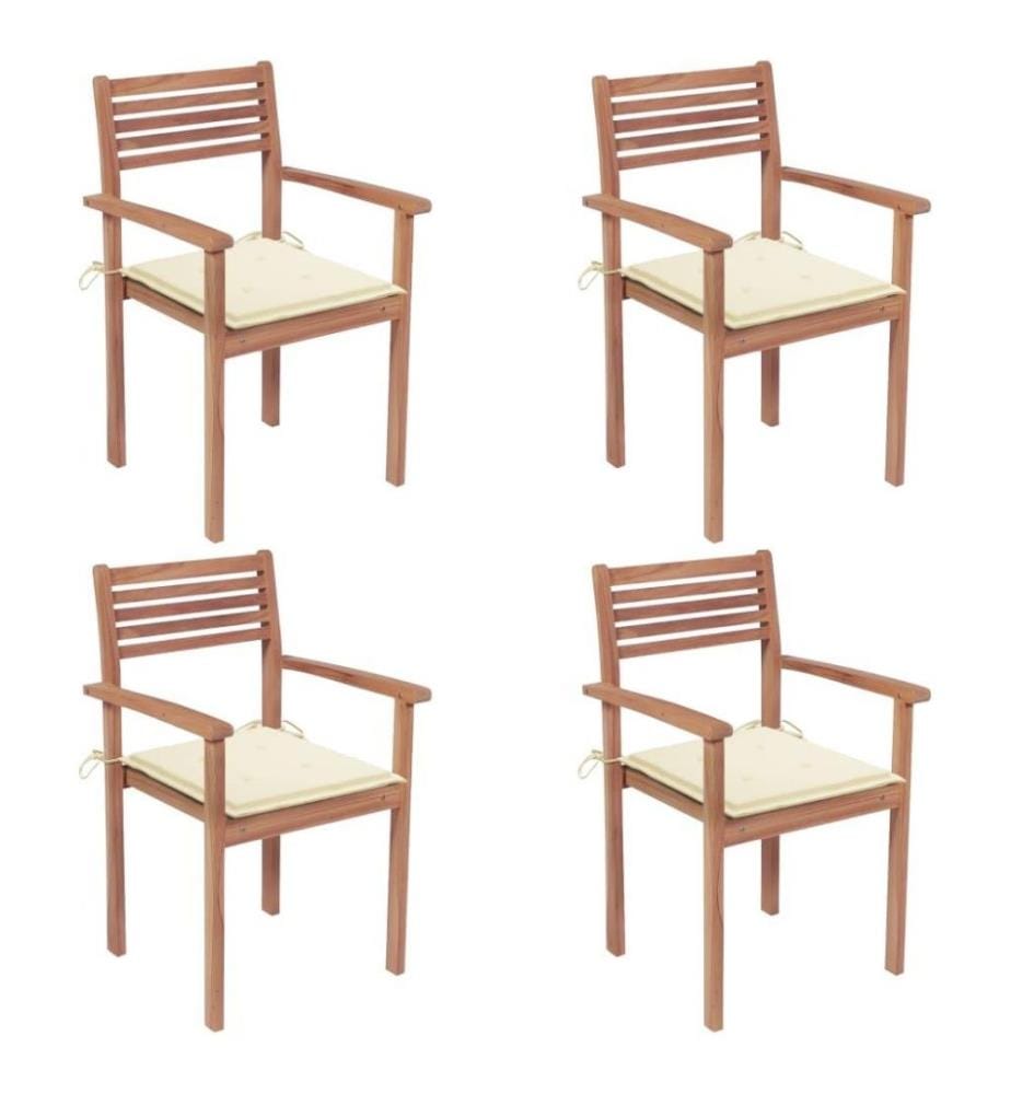 Gartenstühle 4 Stk. mit Cremeweissen Kissen Massivholz Teak